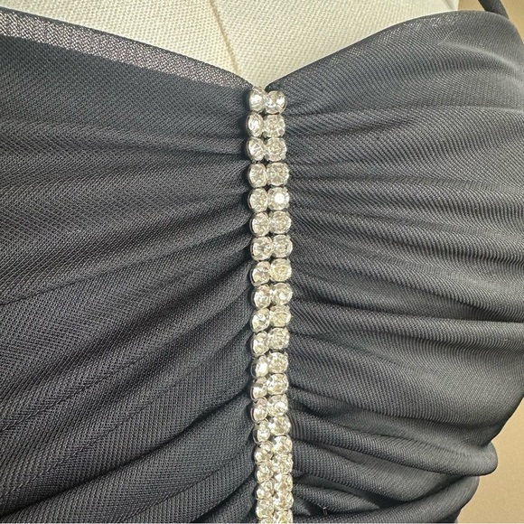 Classic Black Wide Leg Jumpsuit Women 6 Sheer Overlay Semi Formal Vintage Cockta - Picture 7 of 9